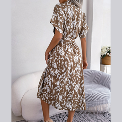 Shauna - Brown Leopard Print Midi Shirt Dress