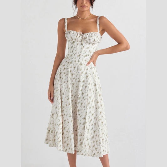 Ria - White Floral Print Summer Midi Dress