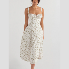 Ria - White Floral Print Summer Midi Dress