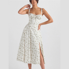 Ria - White Floral Print Summer Midi Dress