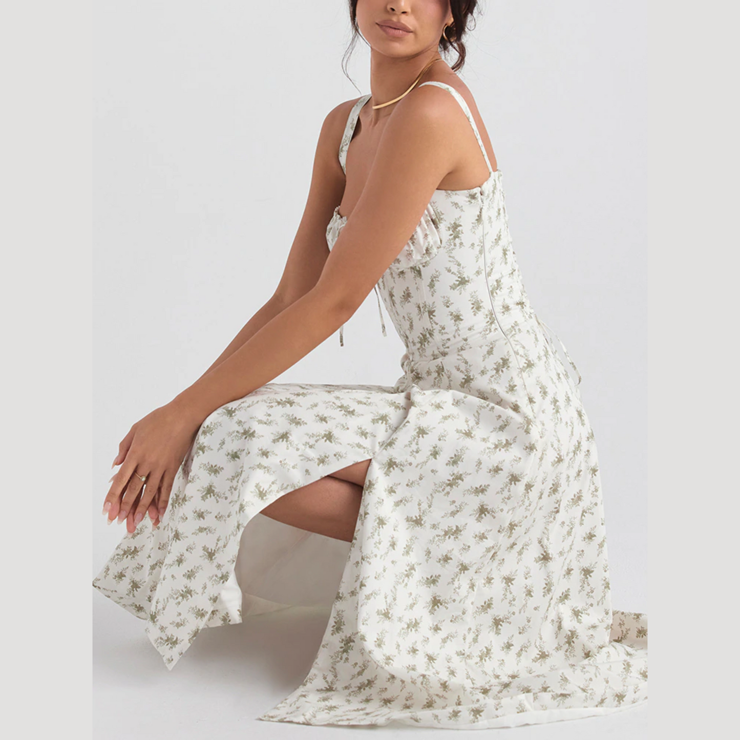 Ria - White Floral Print Summer Midi Dress