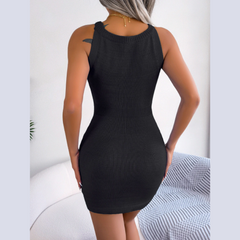 Sandy - Black Braided Knit Sleeveless Bodycon Mini Dress