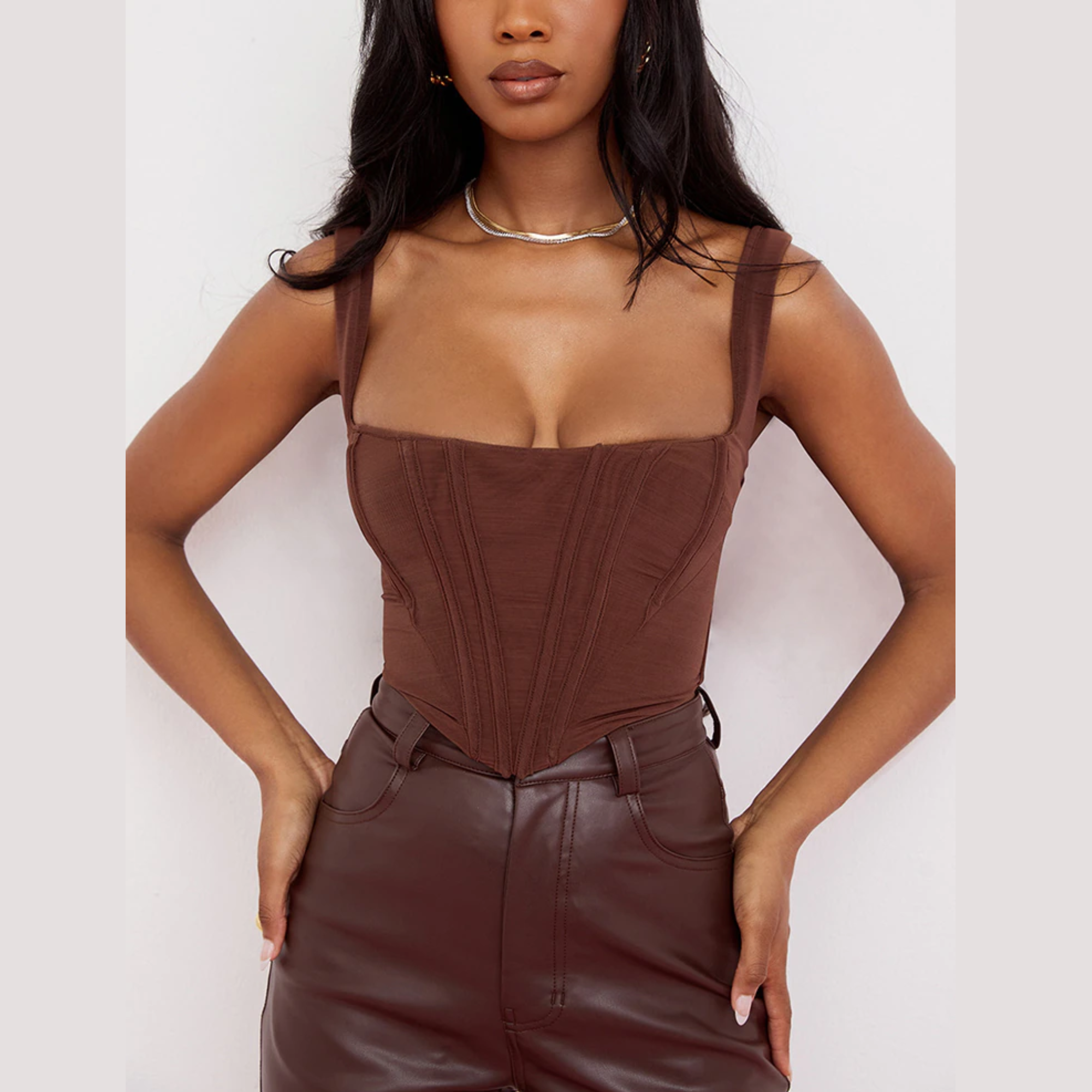 Mazie - Brown Bustier Corset Top - Model Mannequin