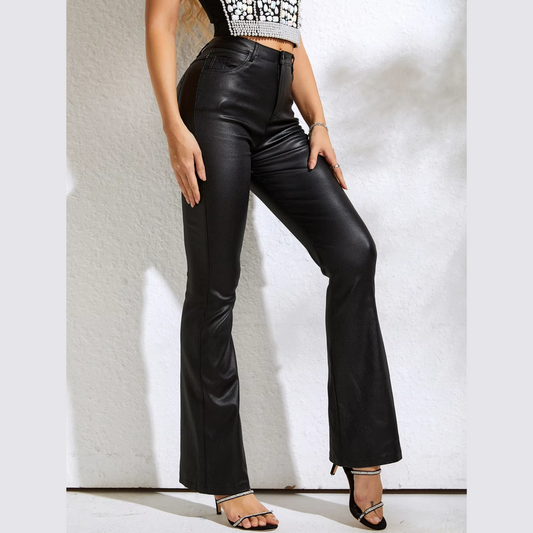 Ingrid - Black High Waist Faux Leather Bootcut Pants