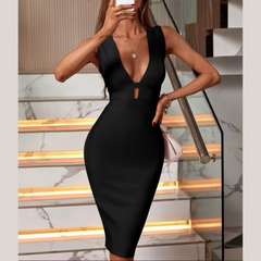 Jennifer - Black Low Plunge Bandage Dress