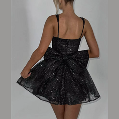 June - Black A-line Bow Mini Dress