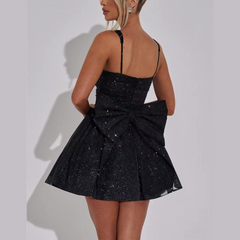 June - Black A-line Bow Mini Dress