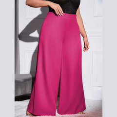 Lola - Rose Red Plus Size High Waist Wide Leg Pants