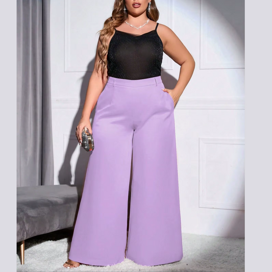 Lola - Light Purple Plus Size High Waist Wide Leg Pants