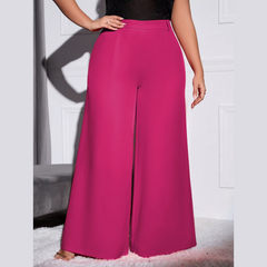 Lola - Rose Red Plus Size High Waist Wide Leg Pants