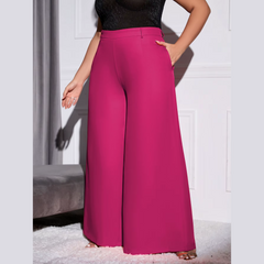 Lola - Rose Red Plus Size High Waist Wide Leg Pants