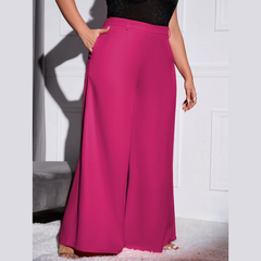 Lola - Rose Red Plus Size High Waist Wide Leg Pants