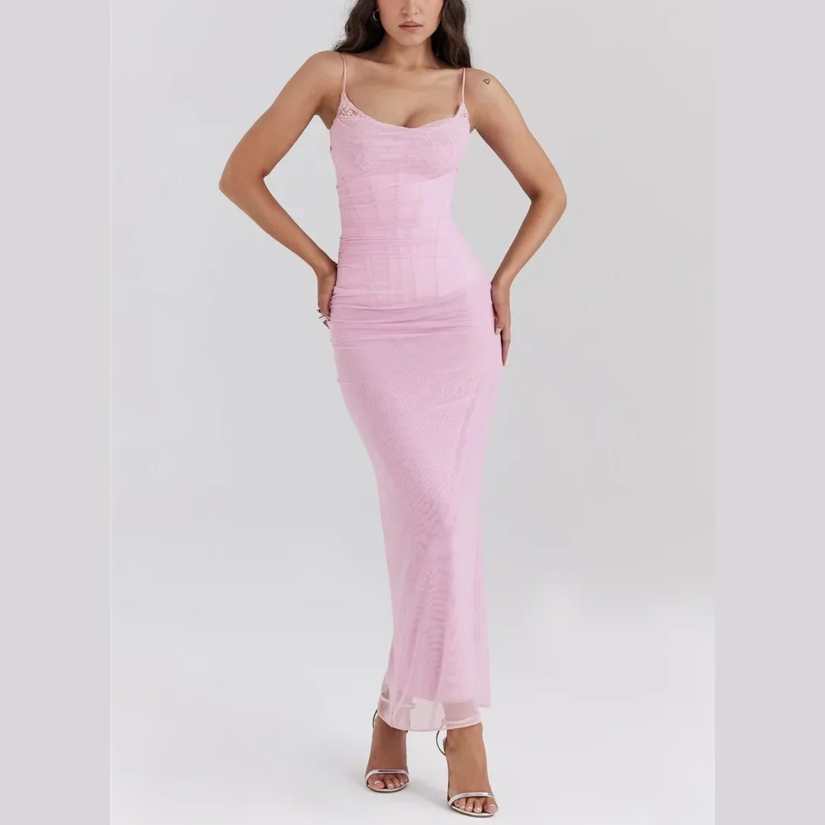 Maritza - Light Pink Mesh Corset Bodycon Dress