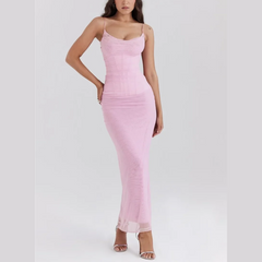 Maritza - Light Pink Mesh Corset Bodycon Dress