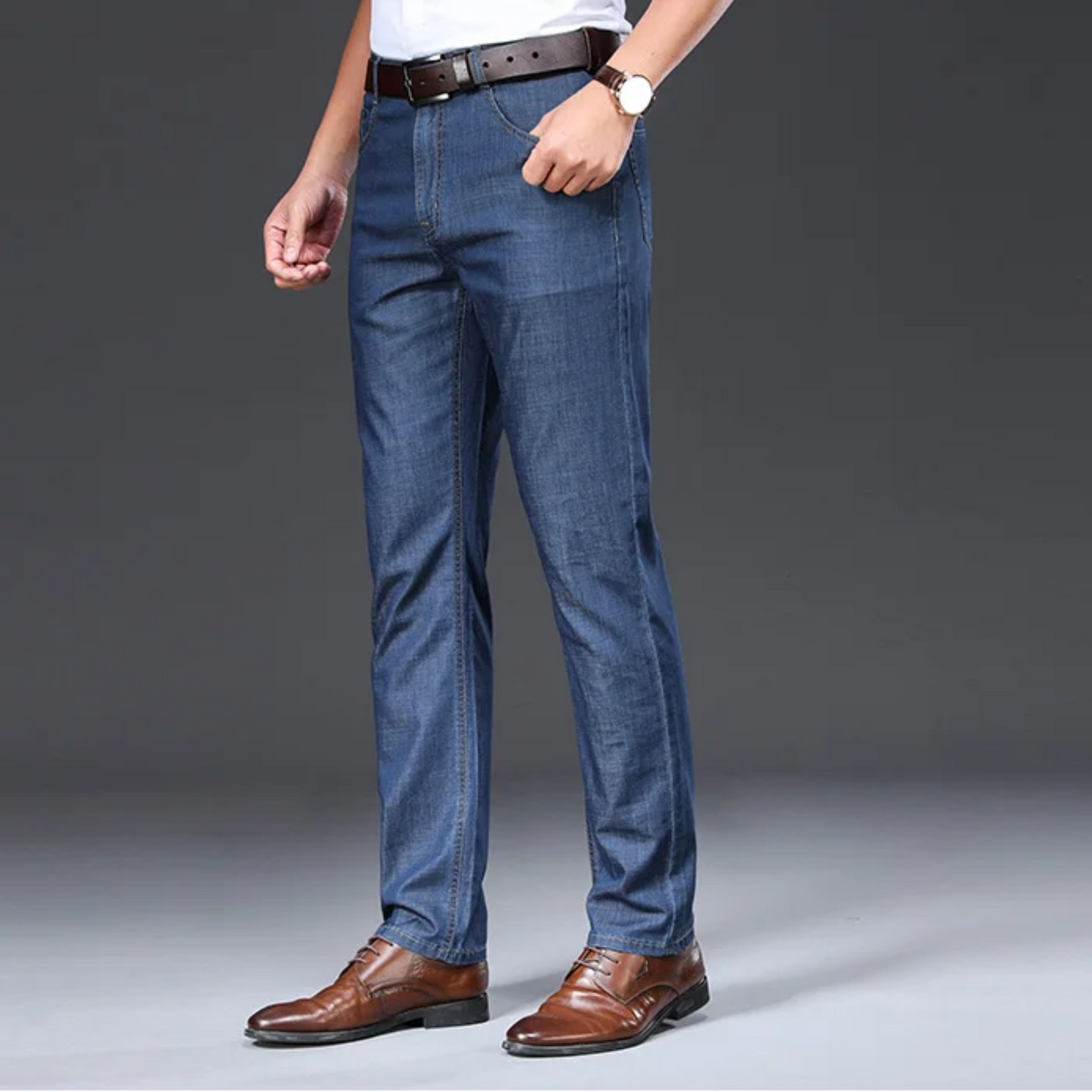 Mason - Mid Waist Straight Cut Denim Jeans