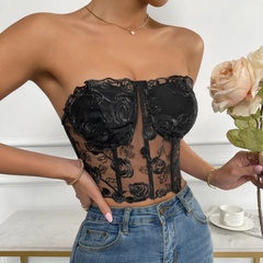 Noelle - Floral Lace Strapless Corset Top