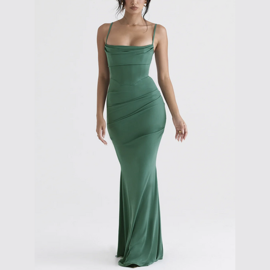 Romy - Green Draped Corset Maxi Dress