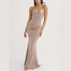 Romy - Beige Draped Corset Maxi Dress