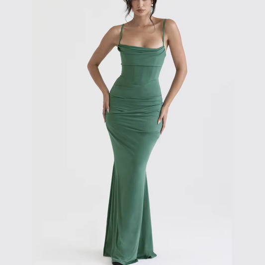 Romy - Green Draped Corset Maxi Dress