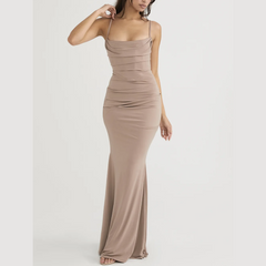 Romy - Beige Draped Corset Maxi Dress