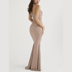 Romy - Beige Draped Corset Maxi Dress