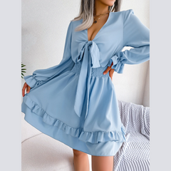 Sadie -  Blue Smocked Waist Ruffle Mini Dress