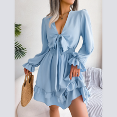 Sadie -  Blue Smocked Waist Ruffle Mini Dress