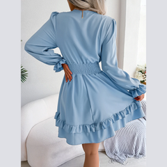 Sadie -  Blue Smocked Waist Ruffle Mini Dress