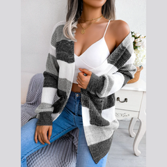 Emily - Black & White  Knitted Striped Cardigan