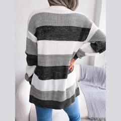 Emily - Black & White  Knitted Striped Cardigan