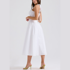 Solene - White A Line Midi Halter Neck Dress