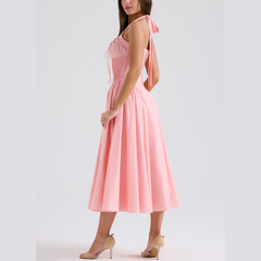 Solene - Pink A Line Midi Halter Neck Dress