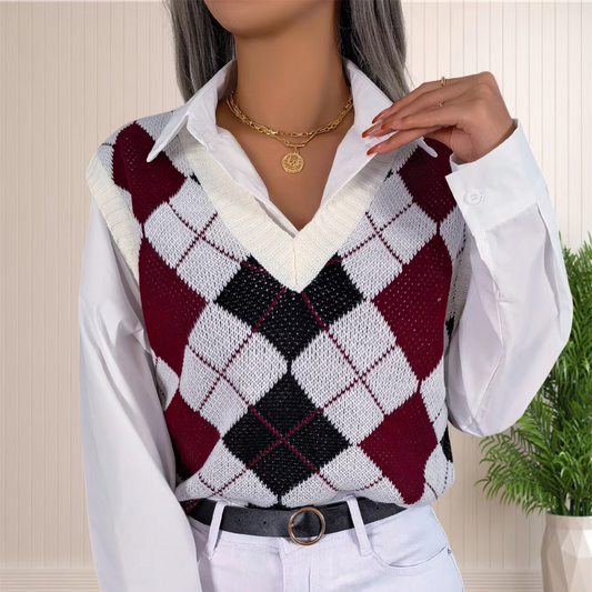 Victory - Burgundy Argyle Knitted Sweater Vest