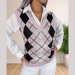 Victory - Pink Argyle Knitted Sweater Vest