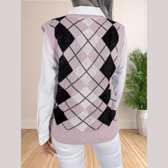 Victory - Pink Argyle Knitted Sweater Vest