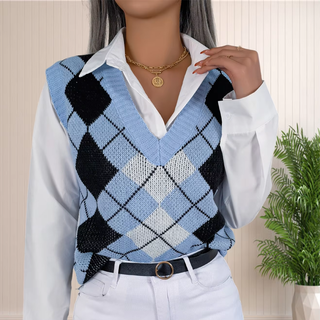 Victory - Blue Argyle Knitted Sweater Vest – Model Mannequin