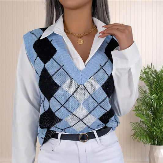 Victory - Blue Argyle Knitted Sweater Vest