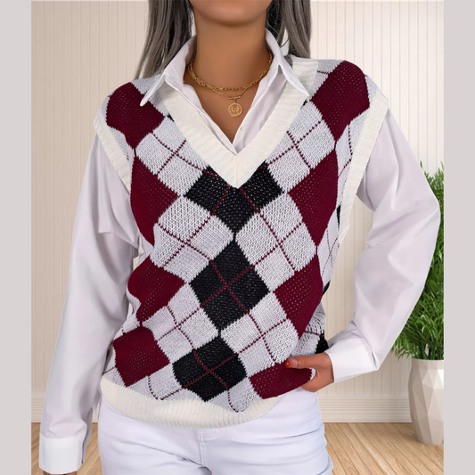 Victory - Burgundy Argyle Knitted Sweater Vest