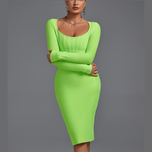 Lucy - Green Long Sleeve Bandage Dress - Model Mannequin