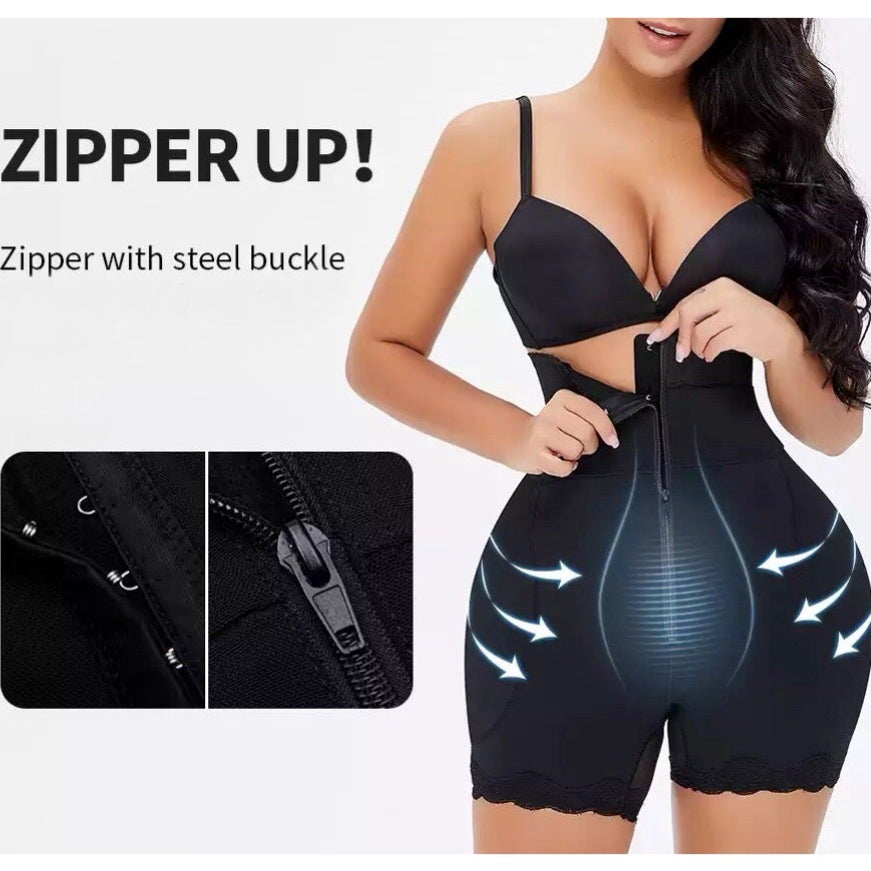 Zip Front Butt Lift Bodysuit With Hip Pads - Model Mannequin