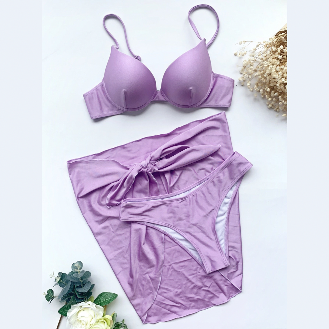 Lilac Three Piece Underwire Bikini Set - Model Mannequin