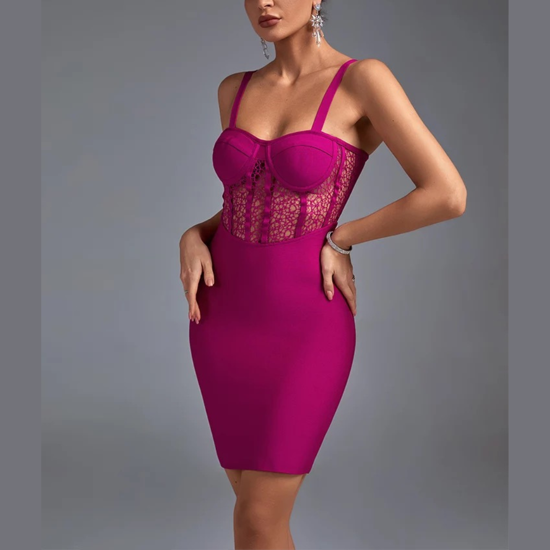 Natalie - Fuchsia Lace & Bandage Dress - Model Mannequin