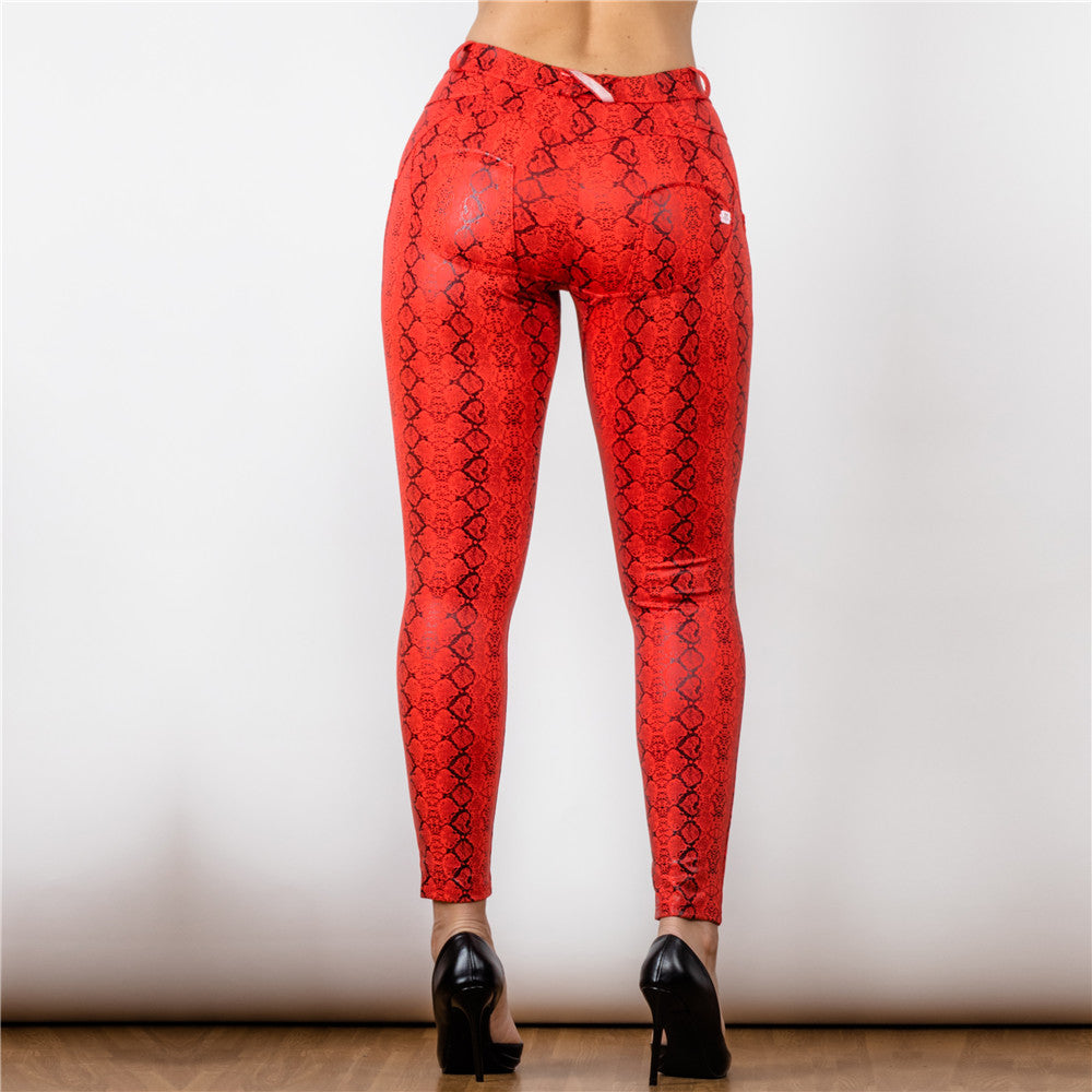 Cheeky Red Snake Skin Print Butt Lift Pants - Model Mannequin