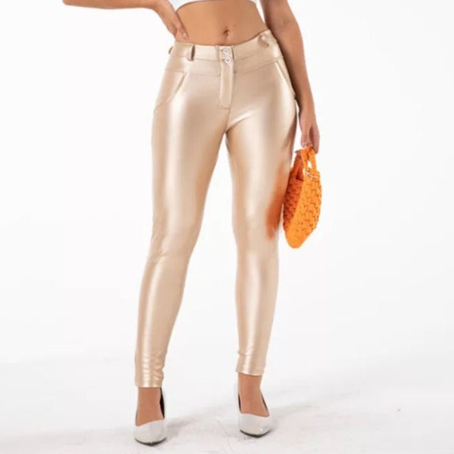 Cheeky Gold PU Butt Lift Pants - Model Mannequin