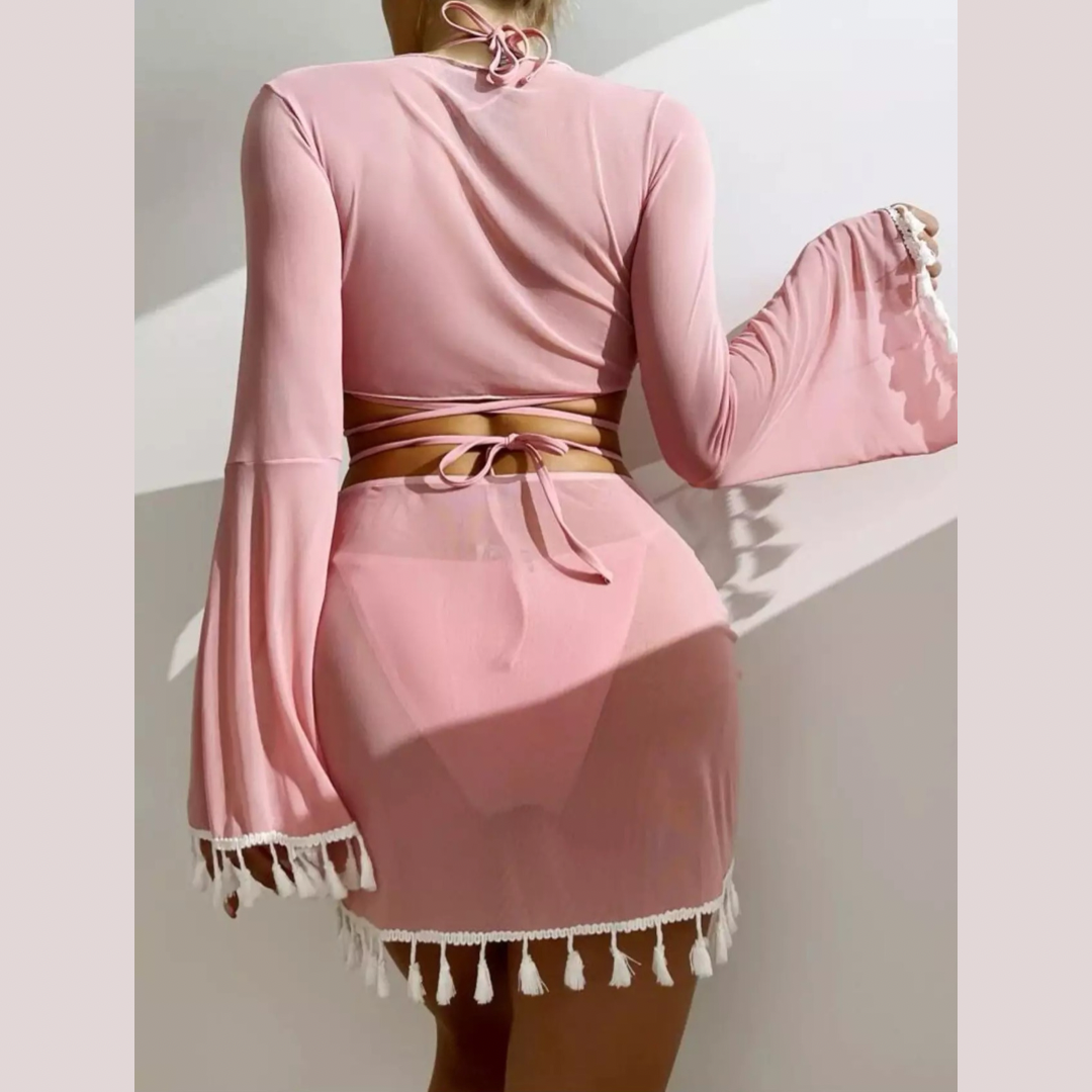 Pink Four Piece Tassel Bikini Set - Model Mannequin