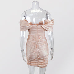 Melanie - Pink Off The Shoulder Satin Dress - Model Mannequin