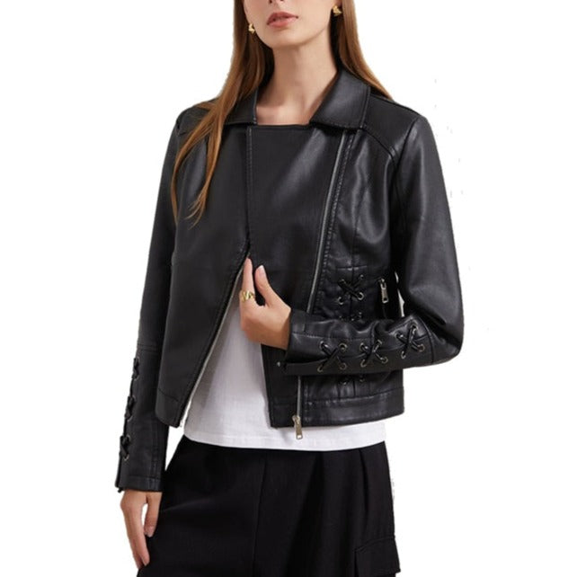 Celine- Black Crisscross Pattern Faux Leather Jacket