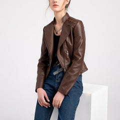 Maverick - Brown Faux Leather Biker Jacket