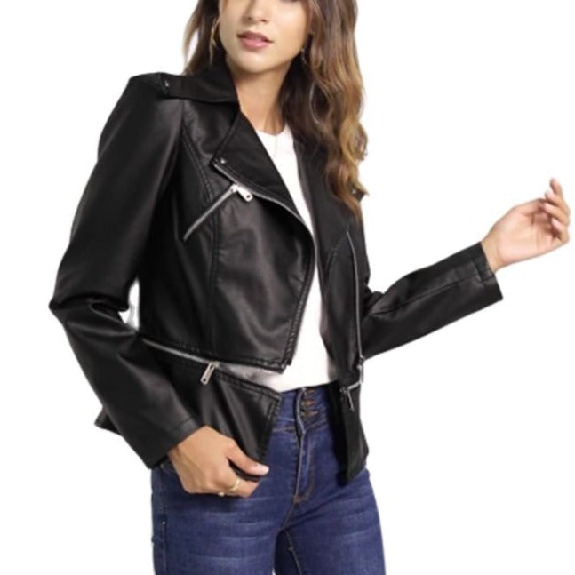 Cici - Black PU Leather Adjustable Length Jacket