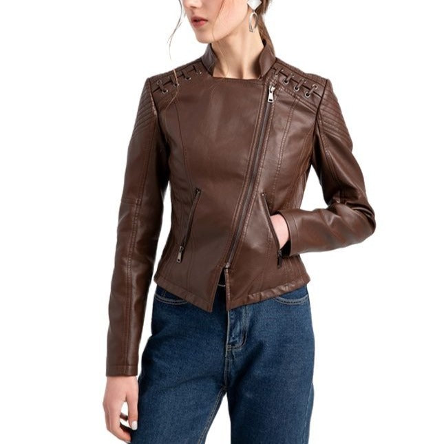 Maverick - Brown Faux Leather Biker Jacket